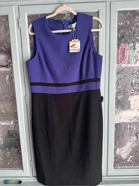 Kasper Royal Purple and Black Sleeveless Colorblock Midi Dress